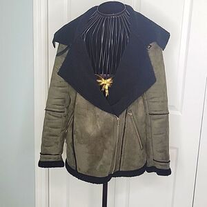 ANTHROPOLIGIE Green Faux Suede Moto Jacket Size Small